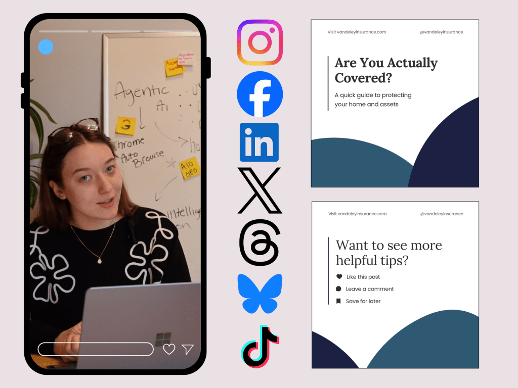 Two generic carousel designs, and an image from a short-form video produced for a client.