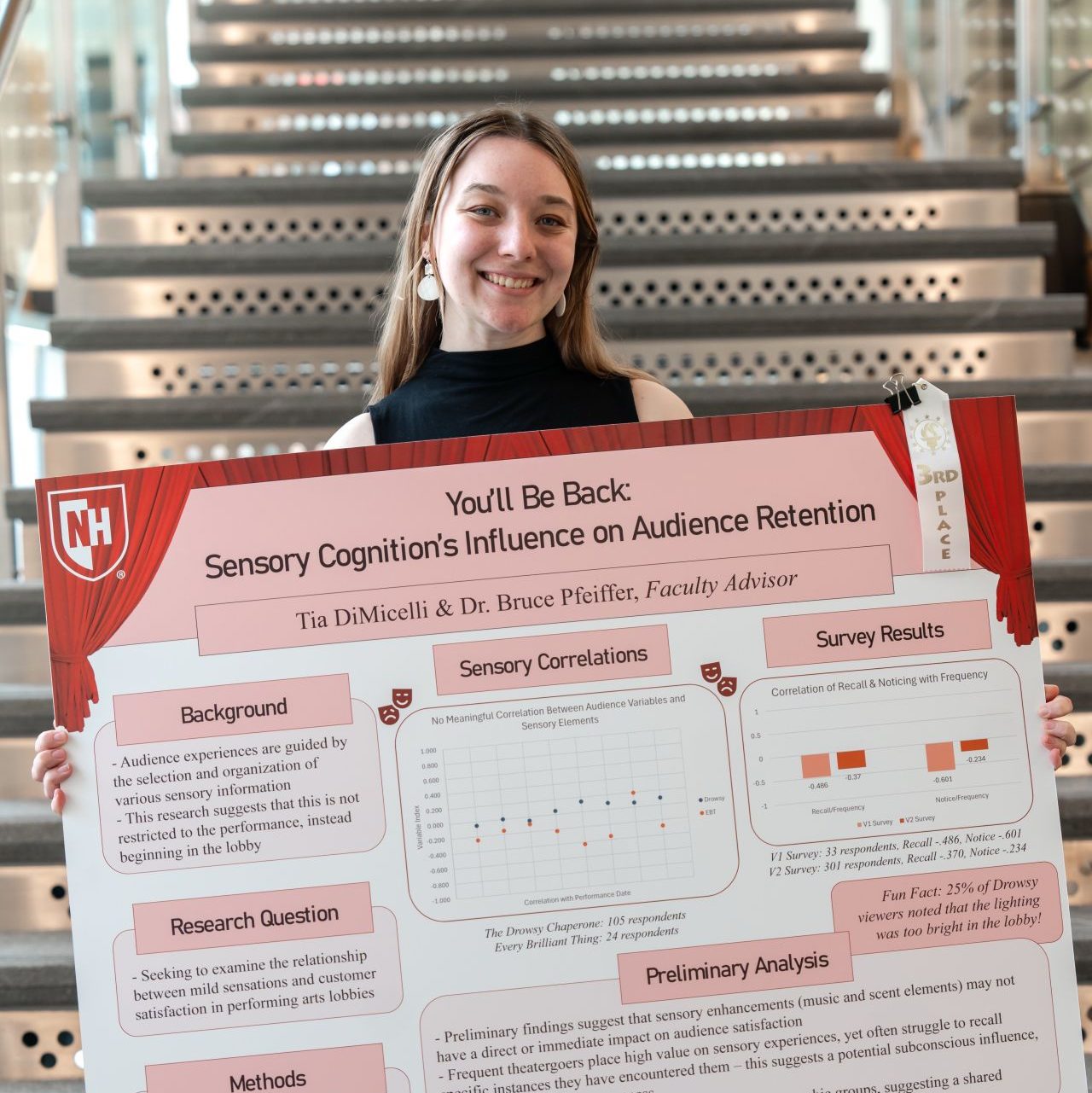 Tia DiMicelli holding up 3rd place in undergraduate research